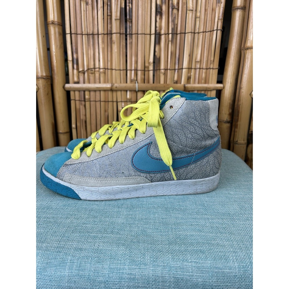 NIKE Blazer Hi VTG 2009 Metallic Platinum Grass Blue Yellow Women's Size 9 - Picture 5 of 12